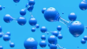 molecole idrogeno su sfondo blu